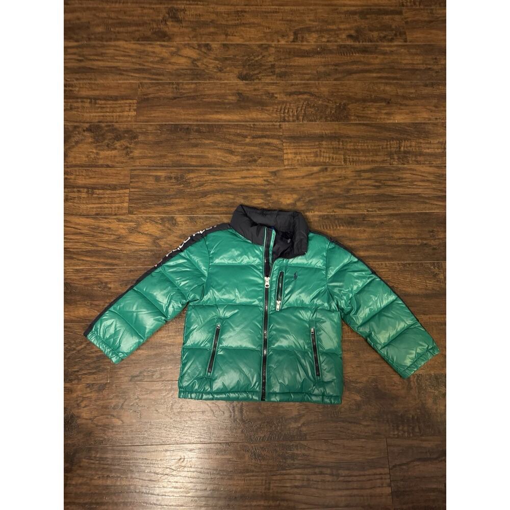 Polo Ralph Lauren Logo 650 Down Hooded Jacket Boys 4 "Polo RL67" Green/Navy NWT